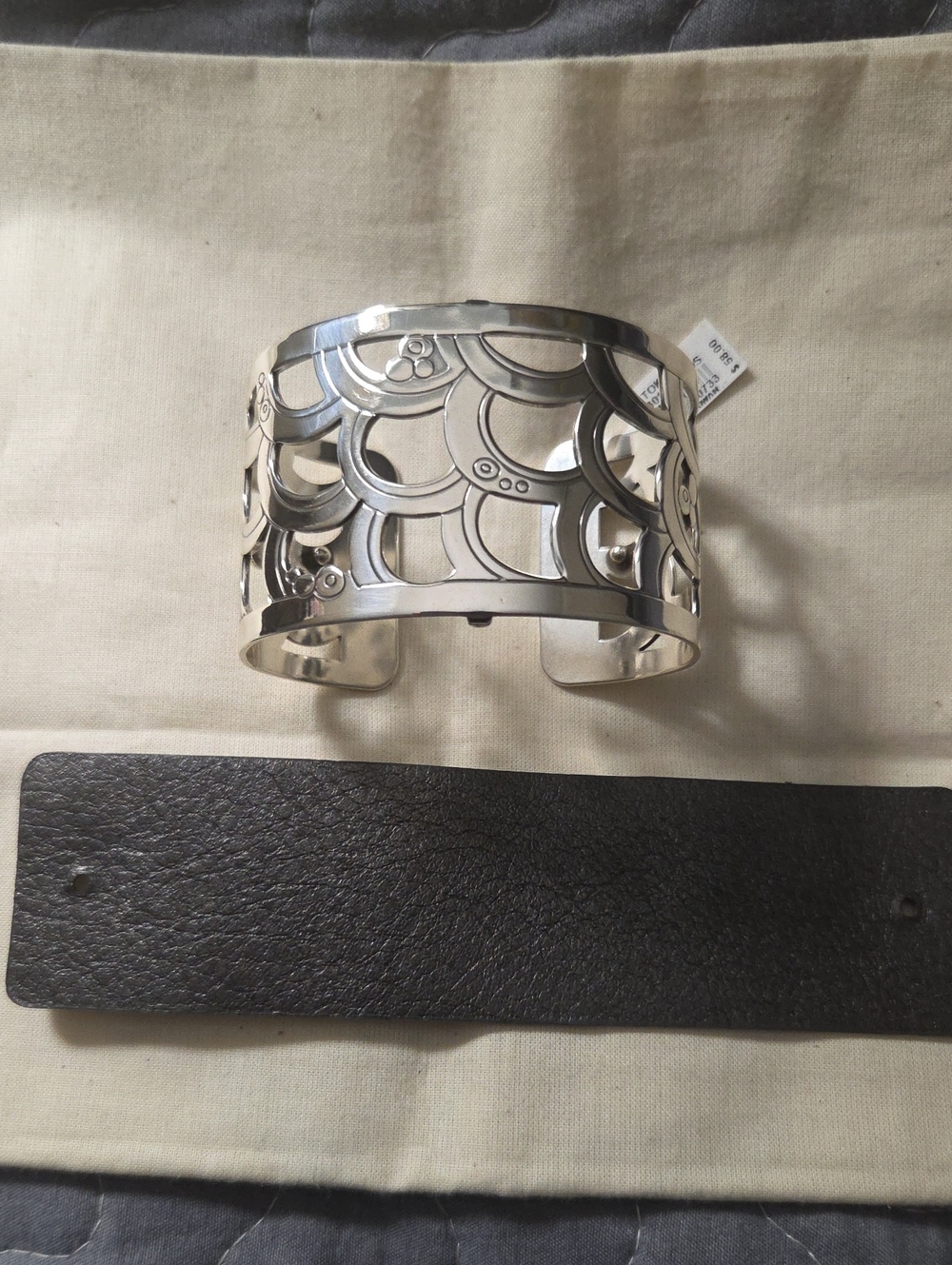 Brighton Silver Openwork Cuff Bracelet - Leather Strap Accessories